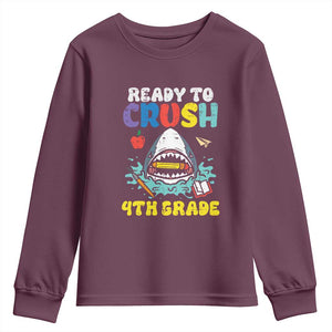 Shark Ready To Crush 4th Grade Youth Sweatshirt Cool Boys First Day of School Gift