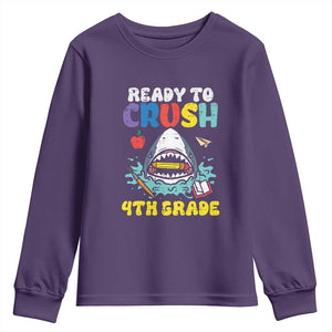 Shark Ready To Crush 4th Grade Youth Sweatshirt Cool Boys First Day of School Gift