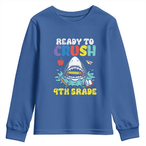 Shark Ready To Crush 4th Grade Youth Sweatshirt Cool Boys First Day of School Gift