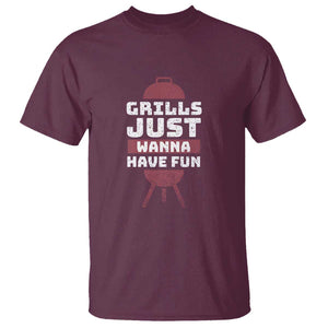 Grilling BBQ T Shirt Funny Grills Just Wanna Have Fun Distressed TS01 Maroon Print Your Wear