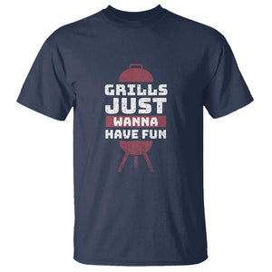 Grilling BBQ T Shirt Funny Grills Just Wanna Have Fun Distressed TS01 Navy Print Your Wear