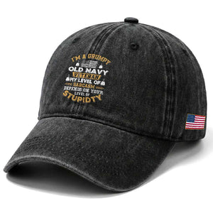 Grumpy Old Veteran Washed Cotton Baseball Cap Funny Patriotic Military USA Veteran TS01 Print Your Wear