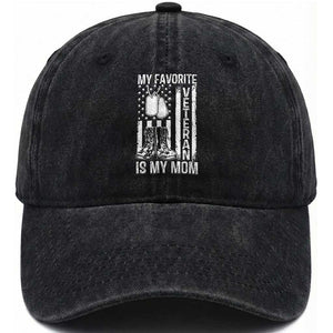 My Favorite Veteran Is My Mom Washed Cotton Baseball Cap Proud US Flag Military Tribute to Mothers TS01 Washed Cap Universal Fit Black Print Your Wear