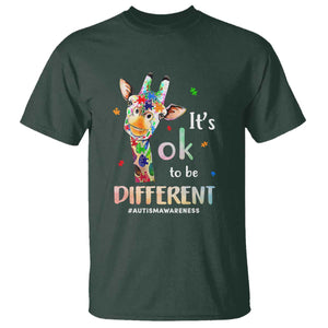 Giraffe Autism T Shirt It's Ok To Be Different Jigsaw Puzzle TS01 Dark Forest Green Printyourwear