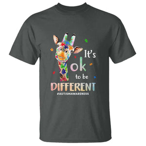 Giraffe Autism T Shirt It's Ok To Be Different Jigsaw Puzzle TS01 Dark Heather Printyourwear