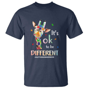 Giraffe Autism T Shirt It's Ok To Be Different Jigsaw Puzzle TS01 Navy Printyourwear