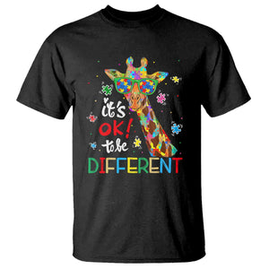 Giraffe Autism T Shirt It's Ok To Be Different TS01 Black Printyourwear