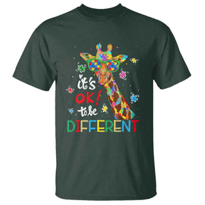 Giraffe Autism T Shirt It's Ok To Be Different TS01 Dark Forest Green Printyourwear