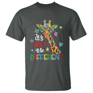 Giraffe Autism T Shirt It's Ok To Be Different TS01 Dark Heather Printyourwear