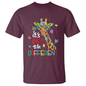 Giraffe Autism T Shirt It's Ok To Be Different TS01 Maroon Printyourwear