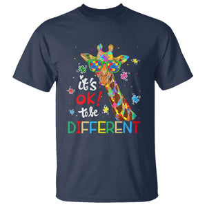 Giraffe Autism T Shirt It's Ok To Be Different TS01 Navy Printyourwear