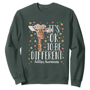 Giraffe Autism Sweatshirt Its Ok To Be Different Cute Floral TS01 Dark Forest Green Printyourwear