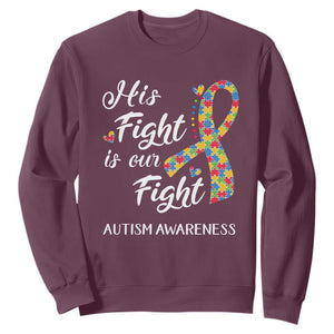 Autism Support Sweatshirt His Fight is My Fight Jigsaw Puzzle Ribbon TS01 Maroon Printyourwear