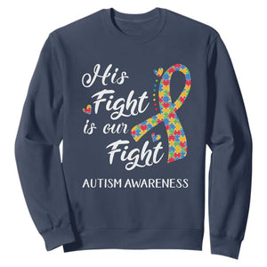 Autism Support Sweatshirt His Fight is My Fight Jigsaw Puzzle Ribbon TS01 Navy Printyourwear