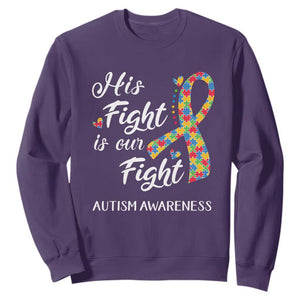 Autism Support Sweatshirt His Fight is My Fight Jigsaw Puzzle Ribbon TS01 Purple Printyourwear