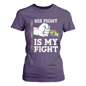 Autism Support T Shirt For Women His Fight is My Fight Hand Fist TS01 Purple Printyourwear