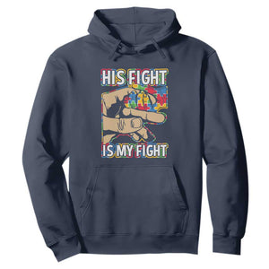 Autism Support Hoodie His Fight is My Fight Jigsaw Puzzle Little Hand Holding TS01 Navy Printyourwear