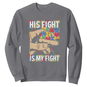 Autism Support Sweatshirt His Fight is My Fight Jigsaw Puzzle Little Hand Holding TS01 Charcoal Printyourwear