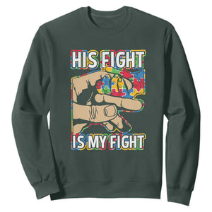 Autism Support Sweatshirt His Fight is My Fight Jigsaw Puzzle Little Hand Holding TS01 Dark Forest Green Printyourwear