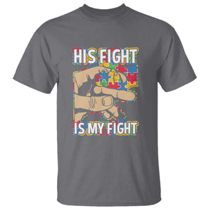 Autism Support T Shirt His Fight is My Fight Jigsaw Puzzle Little Hand Holding TS01 Charcoal Printyourwear