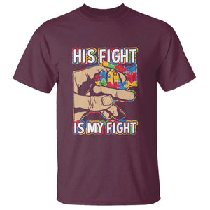 Autism Support T Shirt His Fight is My Fight Jigsaw Puzzle Little Hand Holding TS01 Maroon Printyourwear