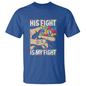 Autism Support T Shirt His Fight is My Fight Jigsaw Puzzle Little Hand Holding TS01 Royal Blue Printyourwear