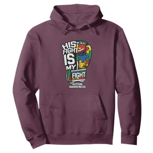 Autism Awareness Hoodie His Fight is My Fight Jigsaw Puzzle Boxing Glove TS01 Maroon Printyourwear