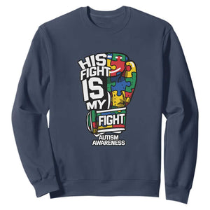 Autism Awareness Sweatshirt His Fight is My Fight Jigsaw Puzzle Boxing Glove TS01 Navy Printyourwear
