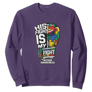 Autism Awareness Sweatshirt His Fight is My Fight Jigsaw Puzzle Boxing Glove TS01 Purple Printyourwear