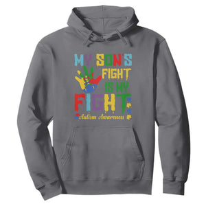 Autism Parents Hoodie My Son Fight Is My Fight Family Support Puzzle Ribbon TS01 Charcoal Printyourwear