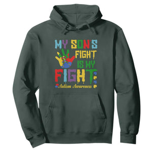 Autism Parents Hoodie My Son Fight Is My Fight Family Support Puzzle Ribbon TS01 Dark Forest Green Printyourwear