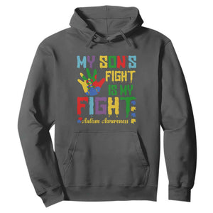 Autism Parents Hoodie My Son Fight Is My Fight Family Support Puzzle Ribbon TS01 Dark Heather Printyourwear