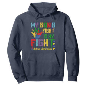 Autism Parents Hoodie My Son Fight Is My Fight Family Support Puzzle Ribbon TS01 Navy Printyourwear