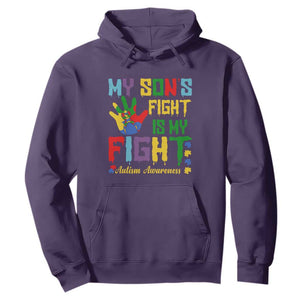 Autism Parents Hoodie My Son Fight Is My Fight Family Support Puzzle Ribbon TS01 Purple Printyourwear