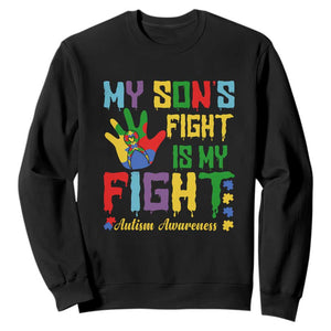 Autism Parents Sweatshirt My Son Fight Is My Fight Family Support Puzzle Ribbon TS01 Black Printyourwear