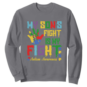 Autism Parents Sweatshirt My Son Fight Is My Fight Family Support Puzzle Ribbon TS01 Charcoal Printyourwear
