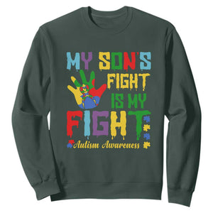 Autism Parents Sweatshirt My Son Fight Is My Fight Family Support Puzzle Ribbon TS01 Dark Forest Green Printyourwear