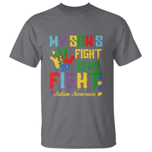 Autism Parents T Shirt My Son Fight Is My Fight Family Support Puzzle Ribbon TS01 Charcoal Printyourwear