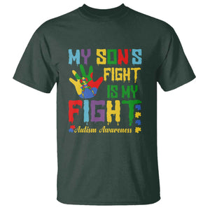 Autism Parents T Shirt My Son Fight Is My Fight Family Support Puzzle Ribbon TS01 Dark Forest Green Printyourwear