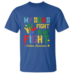 Autism Parents T Shirt My Son Fight Is My Fight Family Support Puzzle Ribbon TS01 Royal Blue Printyourwear