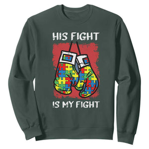 Autism Support Sweatshirt His Fight is My Fight Jigsaw Puzzle Boxing Gloves TS01 Dark Forest Green Printyourwear