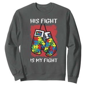 Autism Support Sweatshirt His Fight is My Fight Jigsaw Puzzle Boxing Gloves TS01 Dark Heather Printyourwear