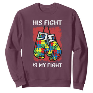 Autism Support Sweatshirt His Fight is My Fight Jigsaw Puzzle Boxing Gloves TS01 Maroon Printyourwear