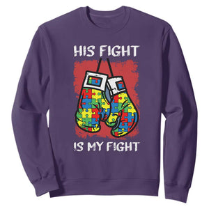 Autism Support Sweatshirt His Fight is My Fight Jigsaw Puzzle Boxing Gloves TS01 Purple Printyourwear