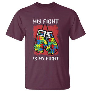 Autism Support T Shirt His Fight is My Fight Jigsaw Puzzle Boxing Gloves TS01 Maroon Printyourwear