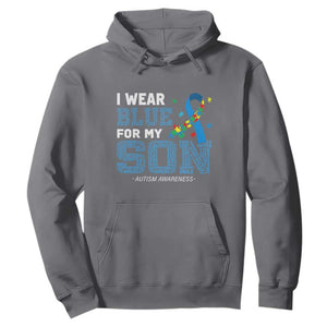 Autism Parents Hoodie I Wear Blue For My Son Family Support Puzzle Blue Ribbon TS01 Charcoal Printyourwear