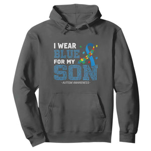 Autism Parents Hoodie I Wear Blue For My Son Family Support Puzzle Blue Ribbon TS01 Dark Heather Printyourwear