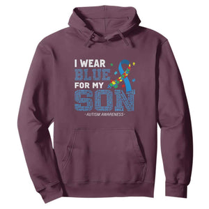 Autism Parents Hoodie I Wear Blue For My Son Family Support Puzzle Blue Ribbon TS01 Maroon Printyourwear