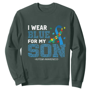 Autism Parents Sweatshirt I Wear Blue For My Son Family Support Puzzle Blue Ribbon TS01 Dark Forest Green Printyourwear