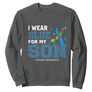 Autism Parents Sweatshirt I Wear Blue For My Son Family Support Puzzle Blue Ribbon TS01 Dark Heather Printyourwear